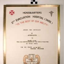 11th Evacuation Hospital, Grand Lodge of New York Certificate